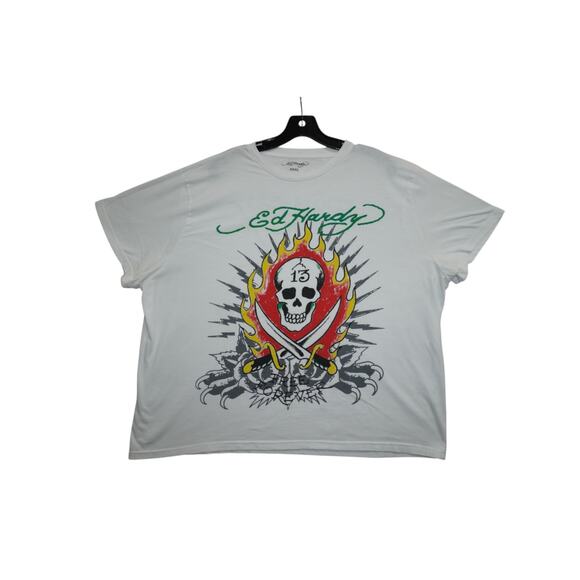 Y2K Ed Hardy Free Forever Skull Flames Graphic Tee, Men's XXXL - Picture 1 of 3